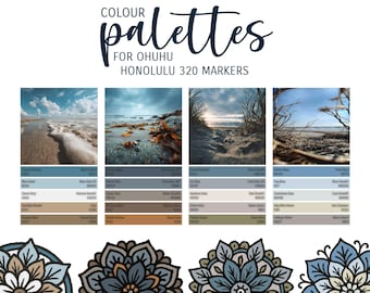 Grounded shore: colour palette for Ohuhu Honolulu 320 markers, alcohol marker color palette, colour scheme, colorway, colouring inspiration