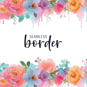 Borda floral transparente em aquarela clara, rosa, laranja e azul, convite de casamento clipart PNG, padrão de flores, azulejo de ilustração botânica