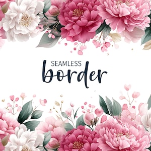 Stoffige roze en salie pioenrozen, aquarel naadloze bloemenrand, bruiloft uitnodiging clipart png, romantisch bloemenpatroon, botanische tegel