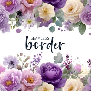 Lavendel und Mauve, Aquarell nahtlose Blumenmuster, romantische Hochzeitseinladung Clipart PNG, lila rosa Blumenmuster, botanische Fliese