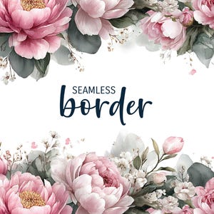 Roze en rookpioenrozen, aquarel naadloze bloemenrand, huwelijksuitnodiging clipart png, romantisch roze grijs bloemenpatroon, botanische tegel