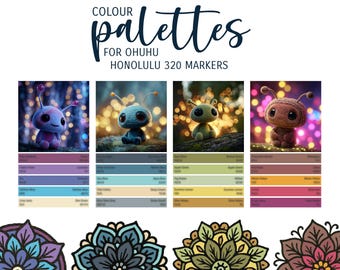 Adorable aliens: colour palette for Ohuhu Honolulu 320 markers, alcohol marker color palette, colour scheme, colorway, colouring inspiration