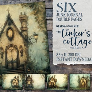 The Tinker’s Cottage Vol 1, kit de diario basura steampunk, casa victoriana, casa espeluznante, papeles de fantasía, páginas de Halloween, imprimible gótico