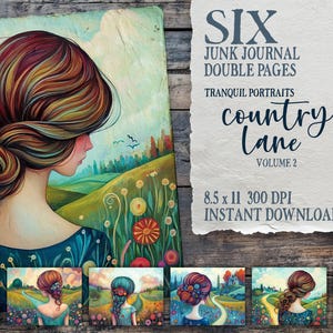 Portraits tranquilles : carnet de voyage country lane, vol 2, portraits uniques pour carnets, pages d'arrière-plan imprimables, papier collage, scrapbooking