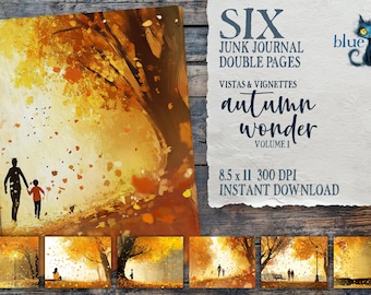 Autumn Wonder Vol 1, Autumn junk journal, fall pages, yellow papers, autumn printable, autumn afternoon journal, fall scrapbook background