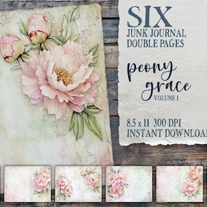Peony Grace Vol 1, peony junk journal kit, vintage peonies paper pack, printable floral pages, shabby chic ephemera, digital download