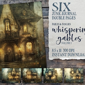 Whispering Gables Vol 1, kit de diario gótico, casa victoriana espeluznante, casa fantasmal, papeles de fantasía, páginas de Halloween, imprimible gótico