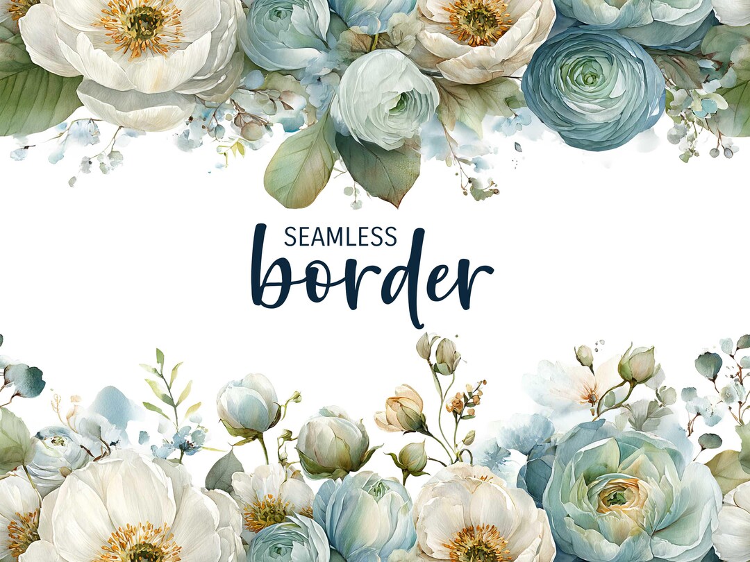 Baby Blue And Linen Watercolour Seamless Floral Border Modern Wedding baby-blue-and-linen-watercolour-seamless-floral-border-modern-wedding