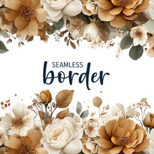 Camelo e sálvia, borda floral perfeita em aquarela, convite de casamento romântico clipart PNG, padrão de flores em cores neutras, azulejo botânico