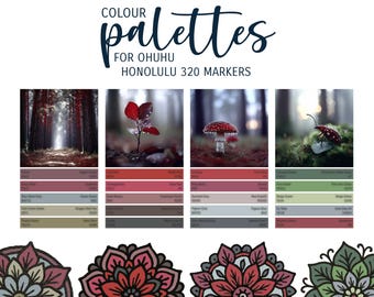 Red forest: colour palette for Ohuhu Honolulu 320 markers, alcohol marker color palette, colour scheme, colorway, colouring inspiration