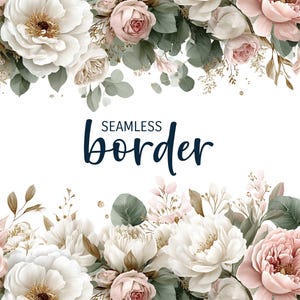 Rosa und Salbei, nahtlose Blumenbordüre des Aquarells, romantische Hochzeitseinladung Clipart PNG, Vintage rosa grünes Blumenmuster, botanisches Muster