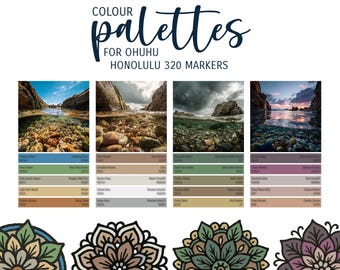 Waterline: colour palette for Ohuhu Honolulu 320 markers, alcohol marker color palette, colour scheme, colorway, colouring inspiration