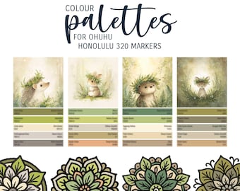Woodland babies: colour palette for Ohuhu Honolulu 320 markers, alcohol marker color palette, colour scheme, colorway, colouring inspiration