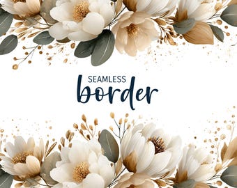 Ivoor en goud, aquarel naadloze bloemenrand, stijlvolle huwelijksuitnodiging clipart png, ivoor gouden bloemenpatroon, botanische illustratie