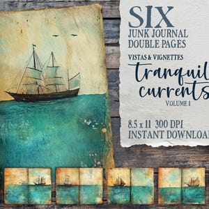 Tranquil currents Vol 1, boat junk journal, seaside papers, ocean printables, boating ephemera, sea collage, scrapbooking, digital crafting