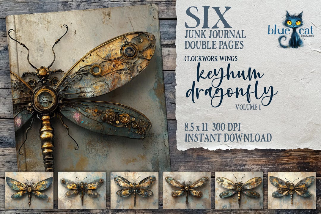 Steampunk Dragonfly Vol 1 Junk Journal Pages, Industrial Mechanical ...
