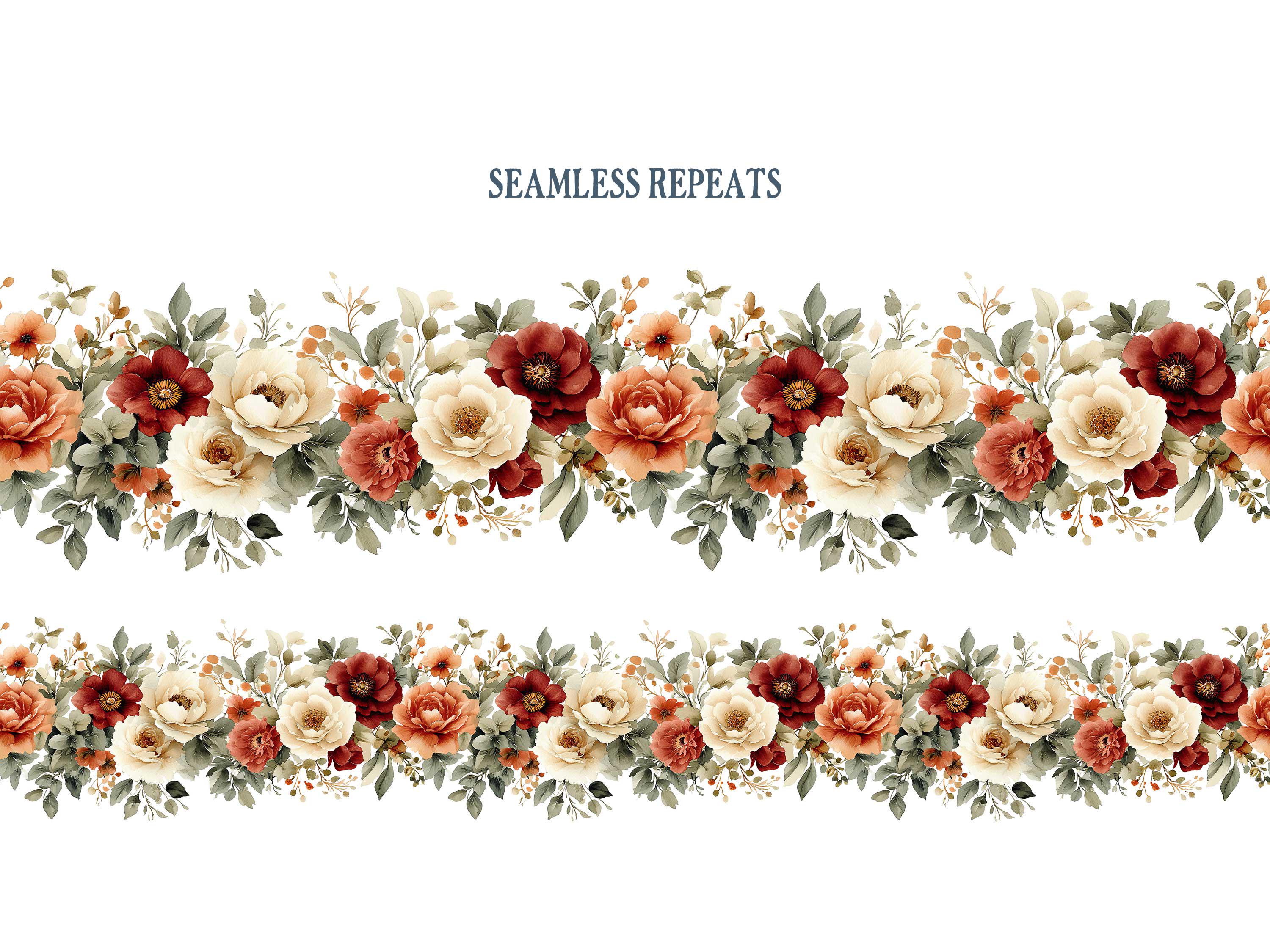 Rust and Cream, Watercolor Seamless Floral Border, Wedding Invitation ...