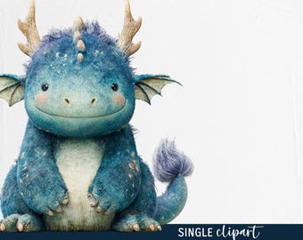 Woodland fantasy creatures, enchanted forest baby dragon, watercolour clipart PNG, whimsical storybook illustration, purple blue fairytale