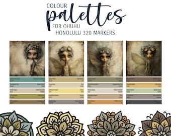 Steampunk fairy: colour palette for Ohuhu Honolulu 320 markers, alcohol marker color palette, colour scheme, colorway, colouring inspiration