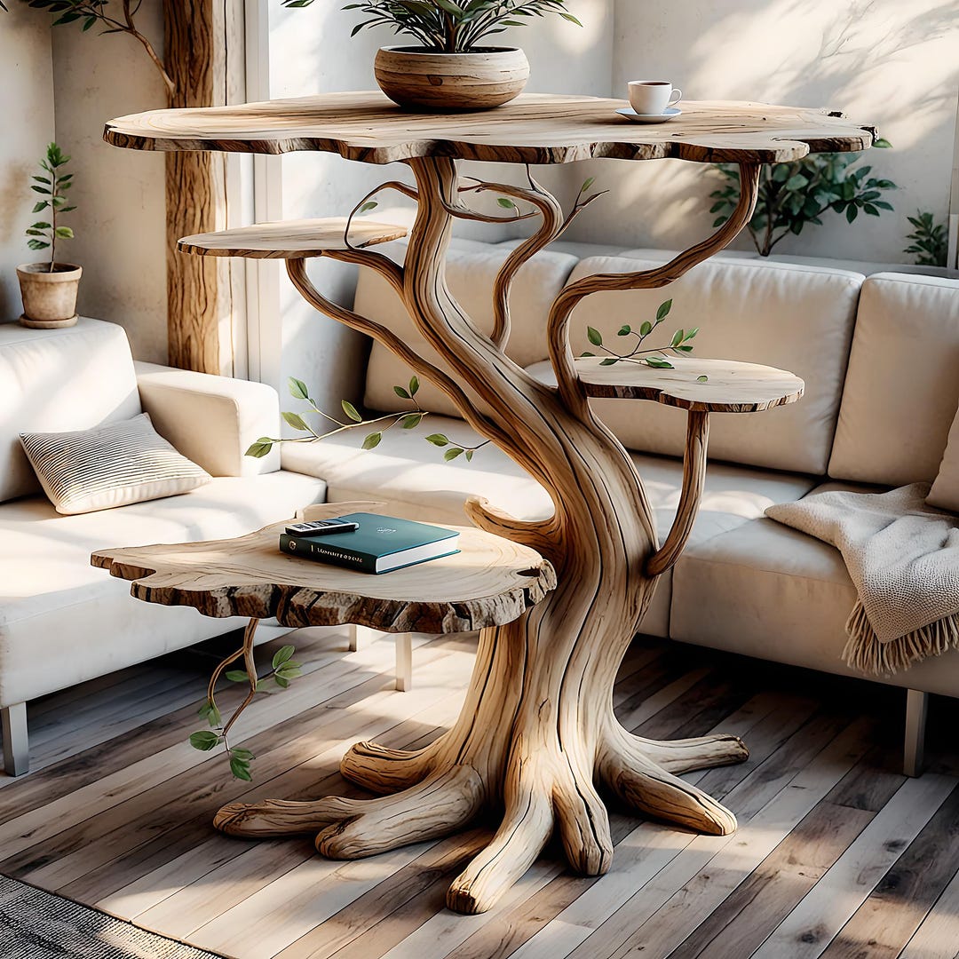 Table Tree Reviews Tree-shaped 3-tier Wooden Table - Etsy