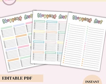 Editable Shopping List Template: Printable Grocery Checklist (Digital Download)