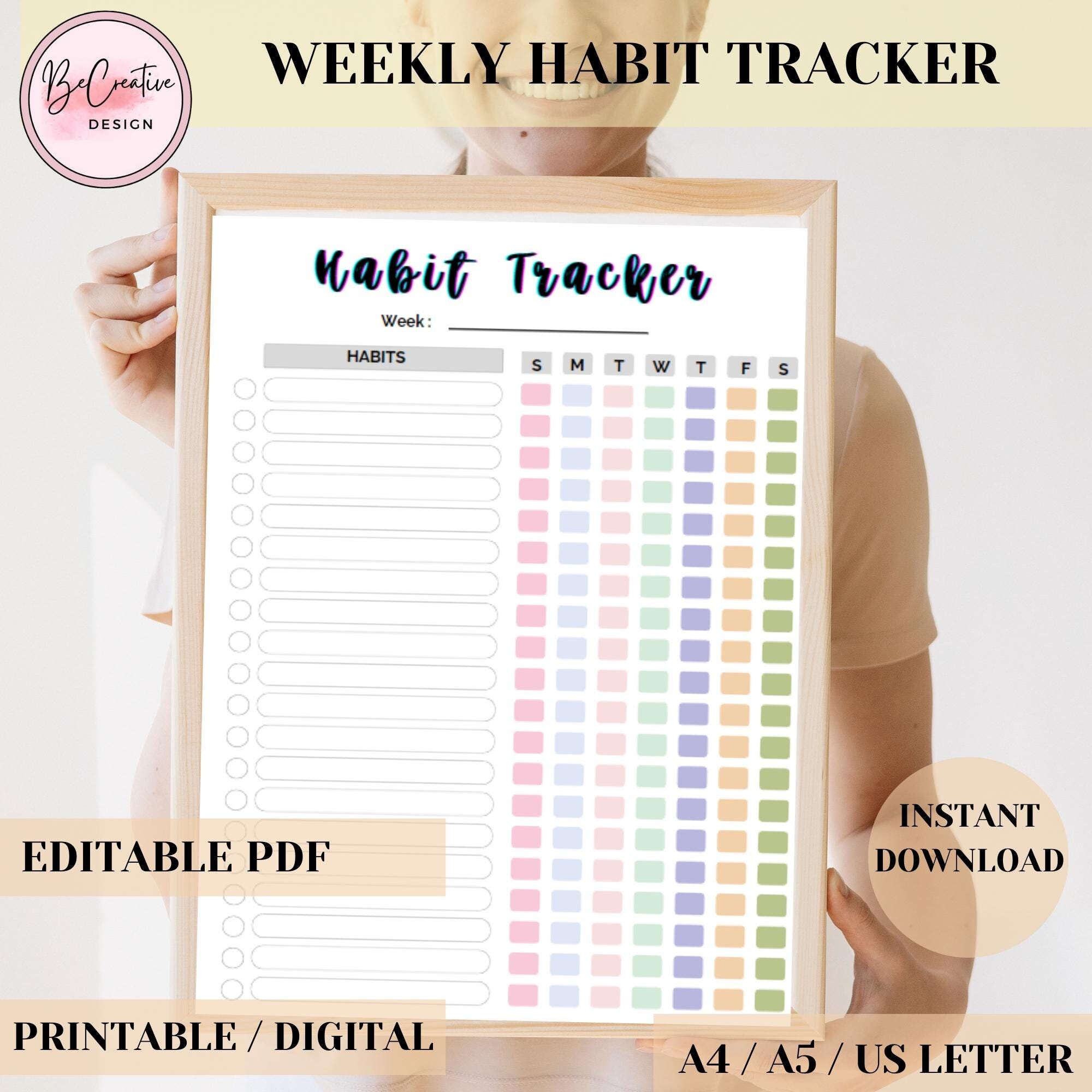 Editable Weekly Habit Tracker: Printable Goal Planner (digital Download ...