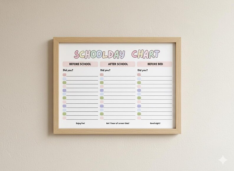 School Life Routine Chart Kids School Day Routine Chart Printable | Visual Schedule for Children ...