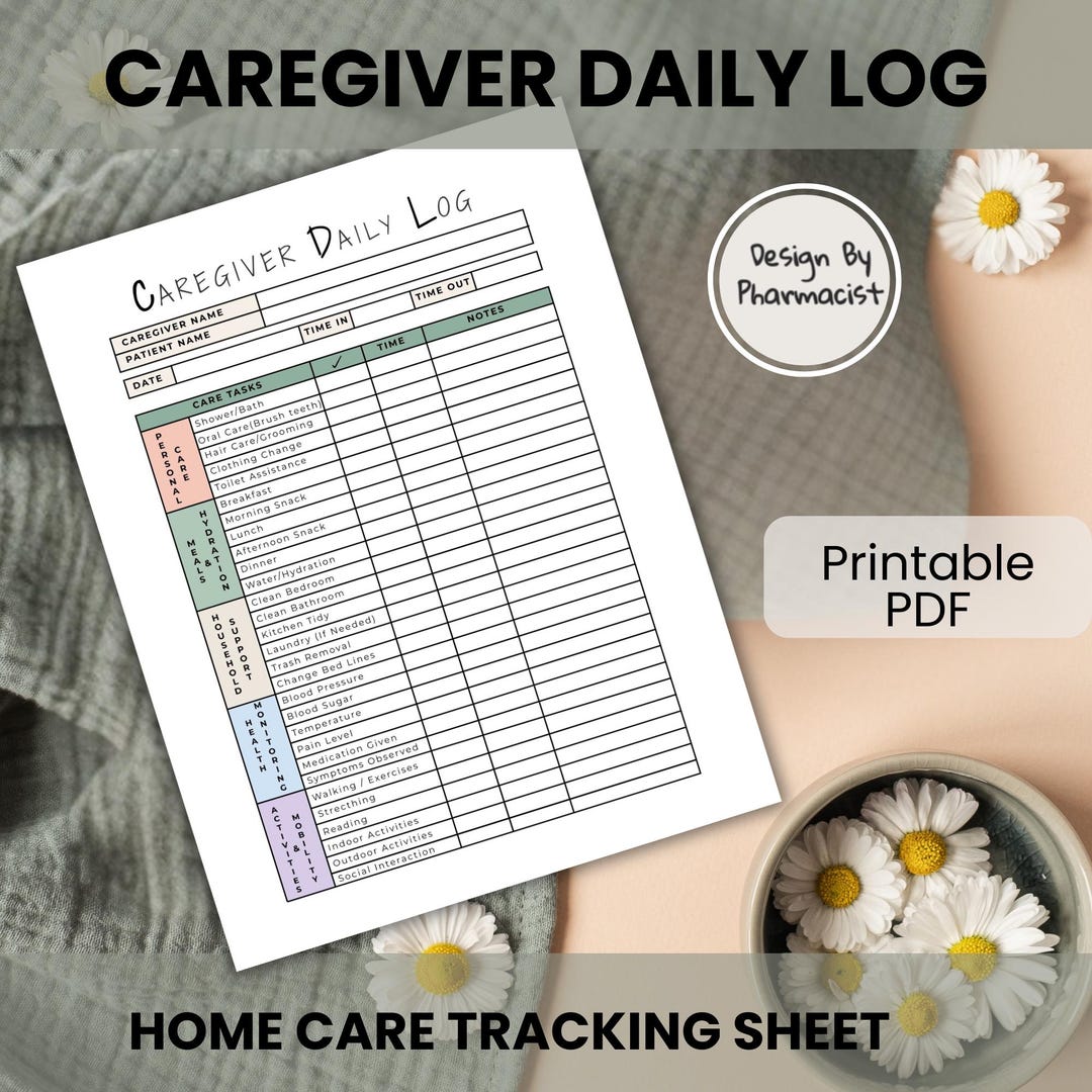 Caregiver Daily Log Printable | Elderly Care Checklist | Caregiver Log ...