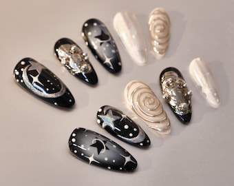 Ongles pressés punk gothiques : ongles longs personnalisés en amande