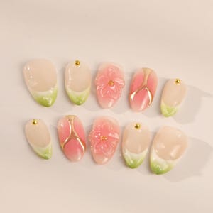 Handgemachte Blumenpresse auf den Nägeln: Benutzerdefinierte Mandel lange Nägel