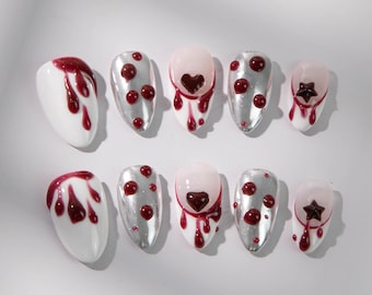 Uñas postizas de Halloween pintadas a mano en 3D: Grito fantasma, terror gótico
