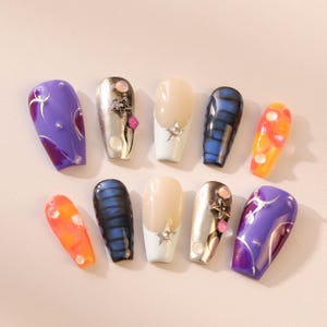 Uñas postizas personalizadas/uñas postizas para fiestas/escamas para uñas/regalo de uñas de boda/uñas japonesas/uñas largas/uñas almendradas