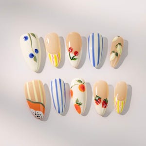 Hand-painted summer fruit nails/various fruits on nails/cute nails/suitable for daily wear or gift giving