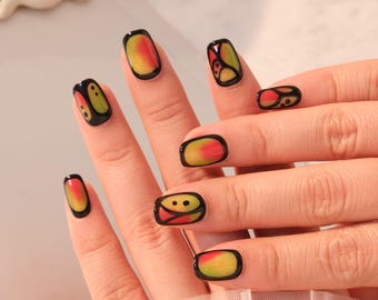 Y2K Press On Nails Oval Short | Gothic Style Nail Art | Handmade Custom Press On Nail Set