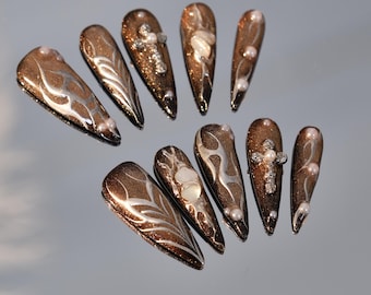 Gothic Punk Stiletto Press On Nails: Custom Flake Design