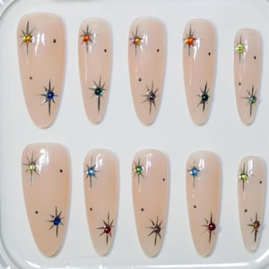 Rhinestone Press On Nails: Colorful Y2K Style, Custom Handmade