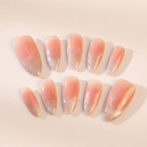Handmade Press On Nails: Pink Ombre Glitter Almond Long Nails