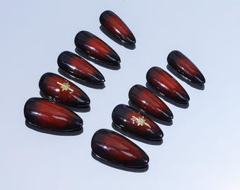 Handgemachte Ombre Press On Nails: Lange Almond Y2K Style
