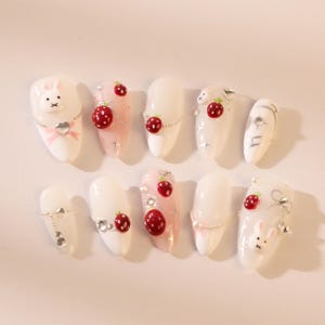 Cute Animal Style Nails/Playful Cherry Nails/Childlike Style Nails/gel nails/festival nails/Acrylic nail