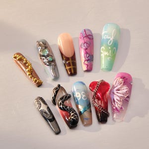 The Eras Tour Inspired Press On Nails: 3D Snake Design, Handmade