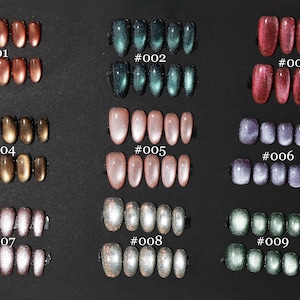 Handmade Cat Eye Press On Nails: Solid Color Glitter, Long Nails