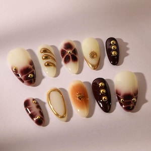 Hand-Painted Blossom Garden Press On Nails: 3D Floral Almond Nails