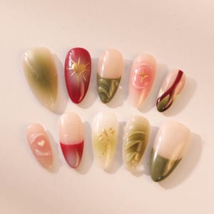 Uñas postizas hechas a mano: diseño de uñas con almendras japonesas