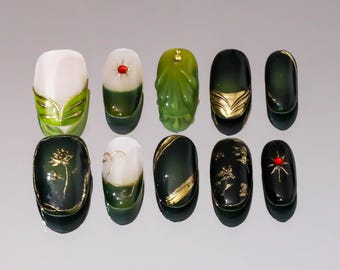 3D Gel Press On Nails: Custom Almond Nail Set