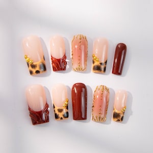 Schildpatt Nägel Drücken: Brauner Marmor, Gold 3D Nail Art