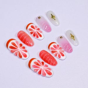 Uñas personalizadas a presión/uñas de sandía/escamas para uñas/regalo de uñas de boda/uñas japonesas/uñas largas/uñas almendradas/uñas estilo y2k