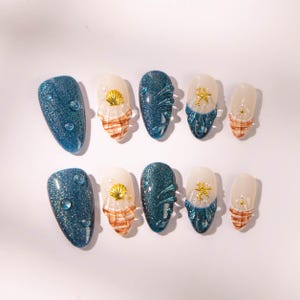 3D Starfish Shell Press On Nails: Ocean Beach Manicure Set
