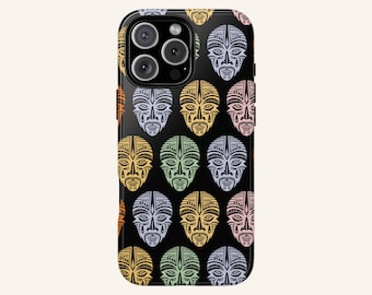 MASK Black iPhone Case Abstract Phone Case Boho Phone Cover iPhone 16 Case iPhone 15 14 13 12 11 iPhone Pro Max Phone Case S24 Pixel 8