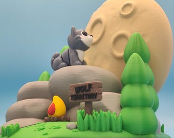 Wolf Territory Diorama | 3D-Printed Mini Scene with Wolf | Forest Playset