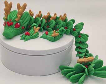 Baby Christmas Dragon, Mistletoe Dragon, Articulating Dragon, 3D Printed Fidget Toy
